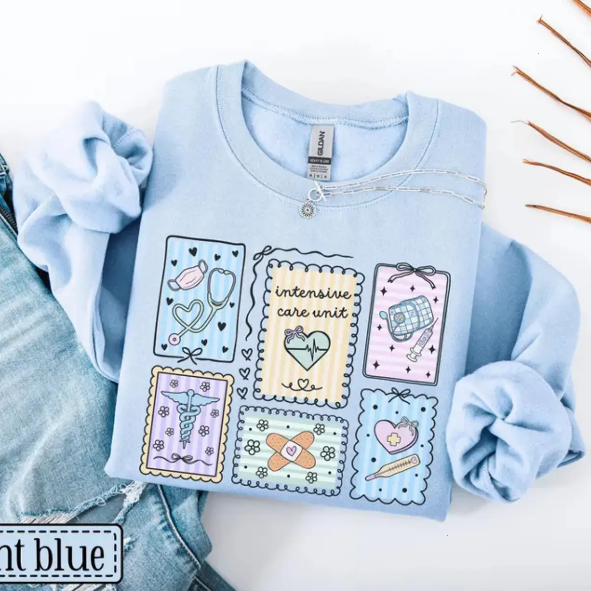 Intensive Care Unit Sweatshirt • ICU Nurse Stamp Sweater • ICU Nurse Gift • Icu Tech Work Crewneck • Intensive Care Unit Doctor Rn Gifts