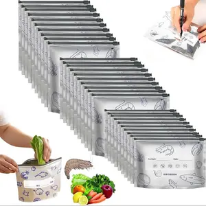 【Refrigerated Food】Reusable Aluminum Foil Sealable Storage Bags, 2026 New Resealable Vacuum Zipper Pouches for Food, Stand Up Foil Sealable Bags with Label and Zip Lock for Vegetable Fruit Meat
