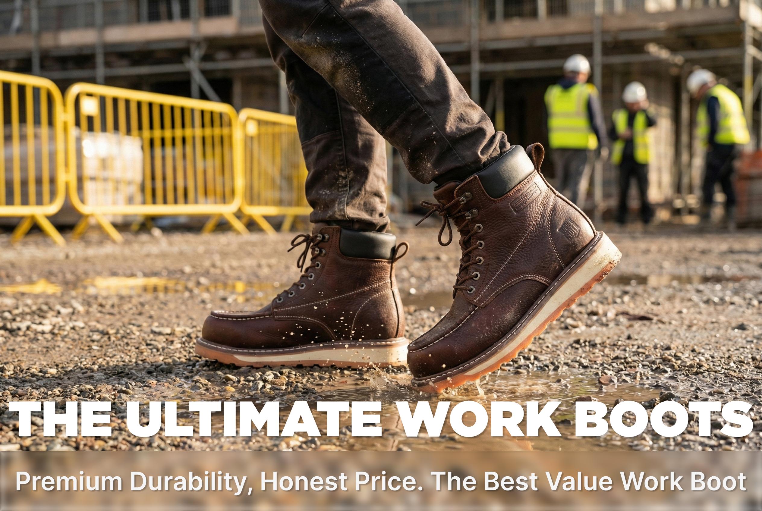 6in Mens Moc Toe Steel/Soft Toe Work Boots for Men,Comfortable Mens Safety Work Boots,Oil/Slip Resistant,Indestructible Steel Toe Shoes Industrial Construction Boot