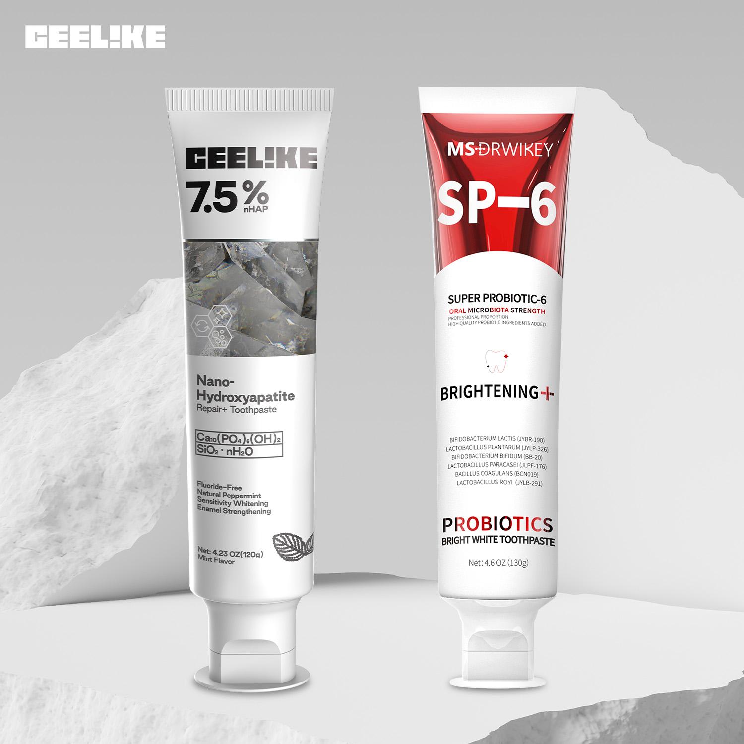 CEELIKE Red SP-6 Super Probiotic Toothpaste & Hydroxyapatite Toothpaste Set – Repairs Teeth, Freshens Breath, and Enhances Oral Health