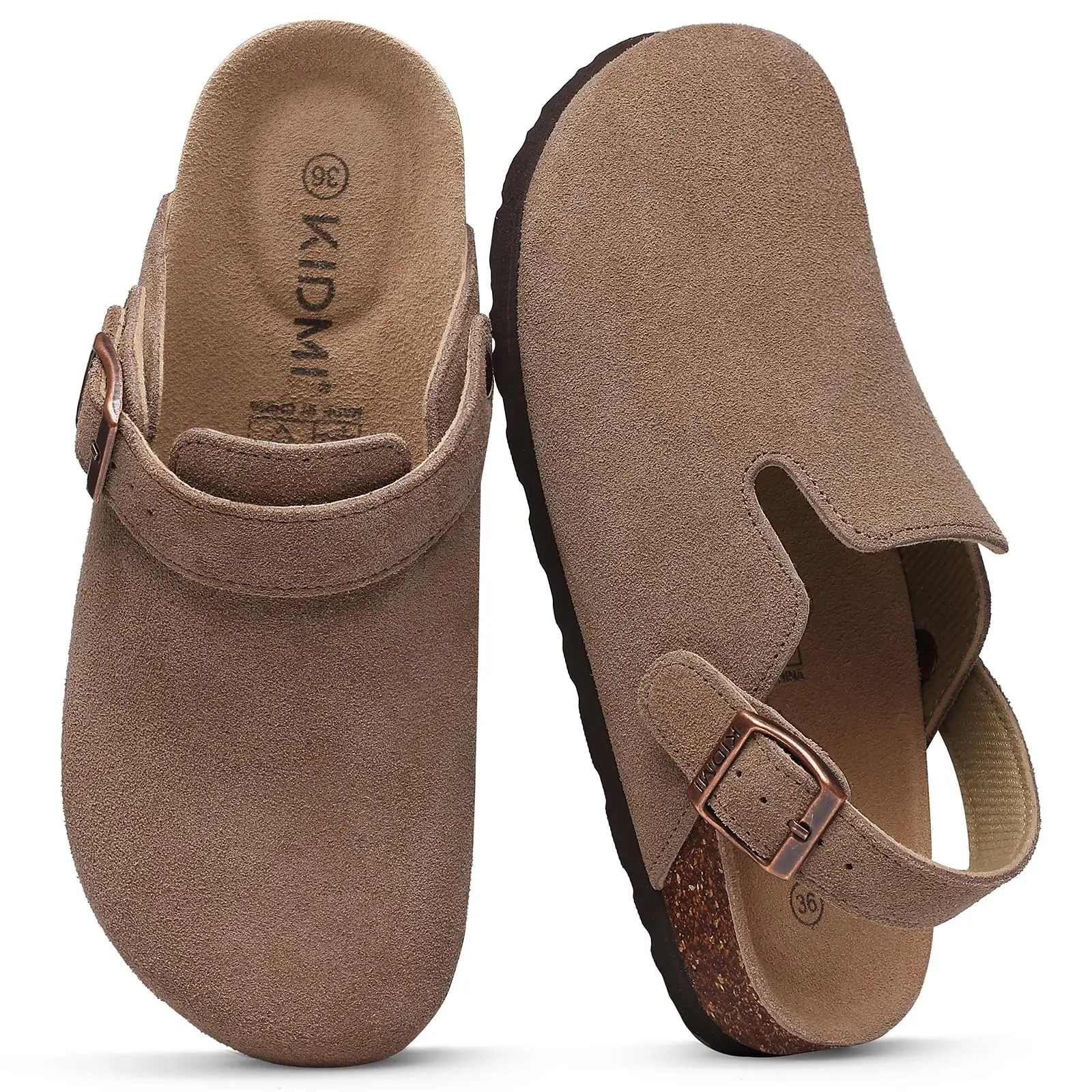 【Back To School】KIDMI Women's Suede Clogs with Back Strap Men's Leather Mules Cork Footbed Slip on Potato Shoes
