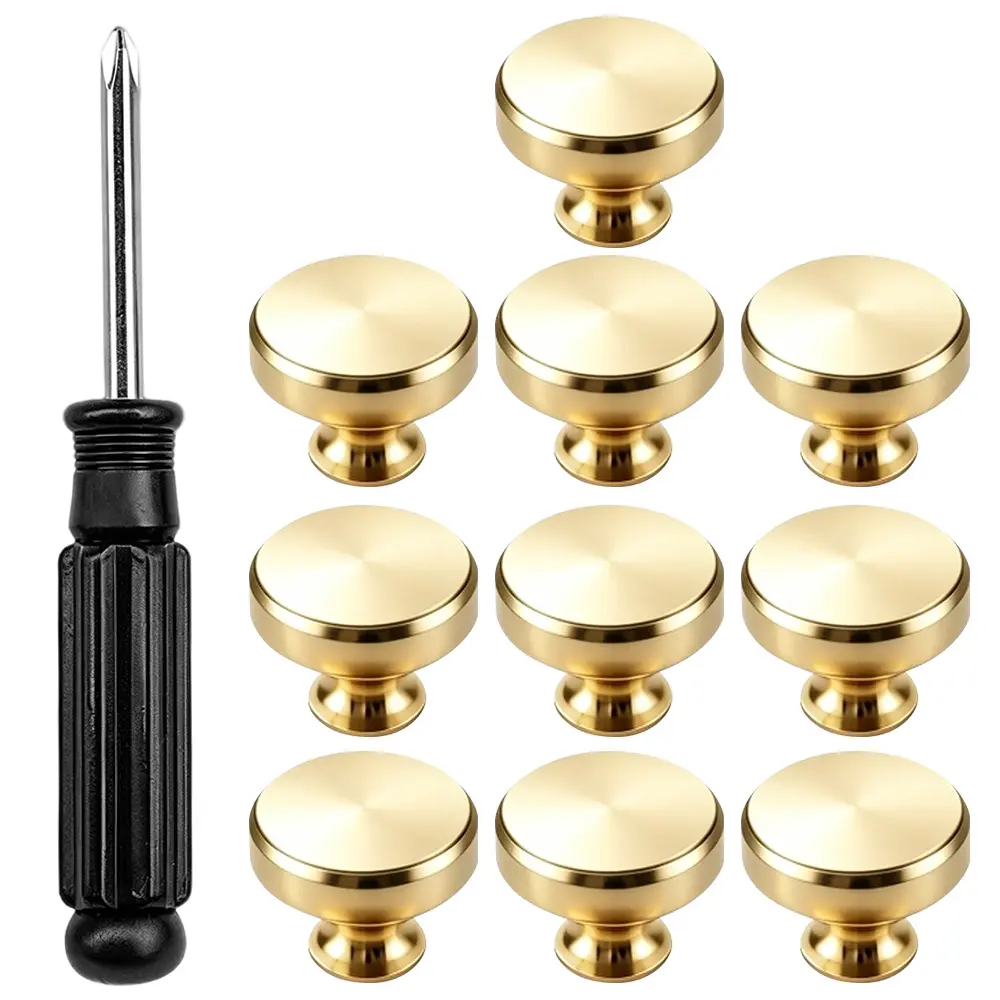 10 Packs Gold Knurled Cabinet Knobs with 1pc Screwdriver for Dresser Kitchen Brushed Gold Cabinet Pulls Drawer Hardware for Cabinets