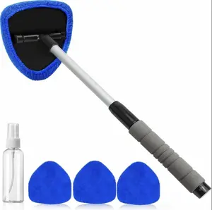 Windshield Cleaning Tool Microfiber Car WindowCleaner with Extendable Handle, Auto GlassCleaner with Reusable Pads for Car CleaningSupplies