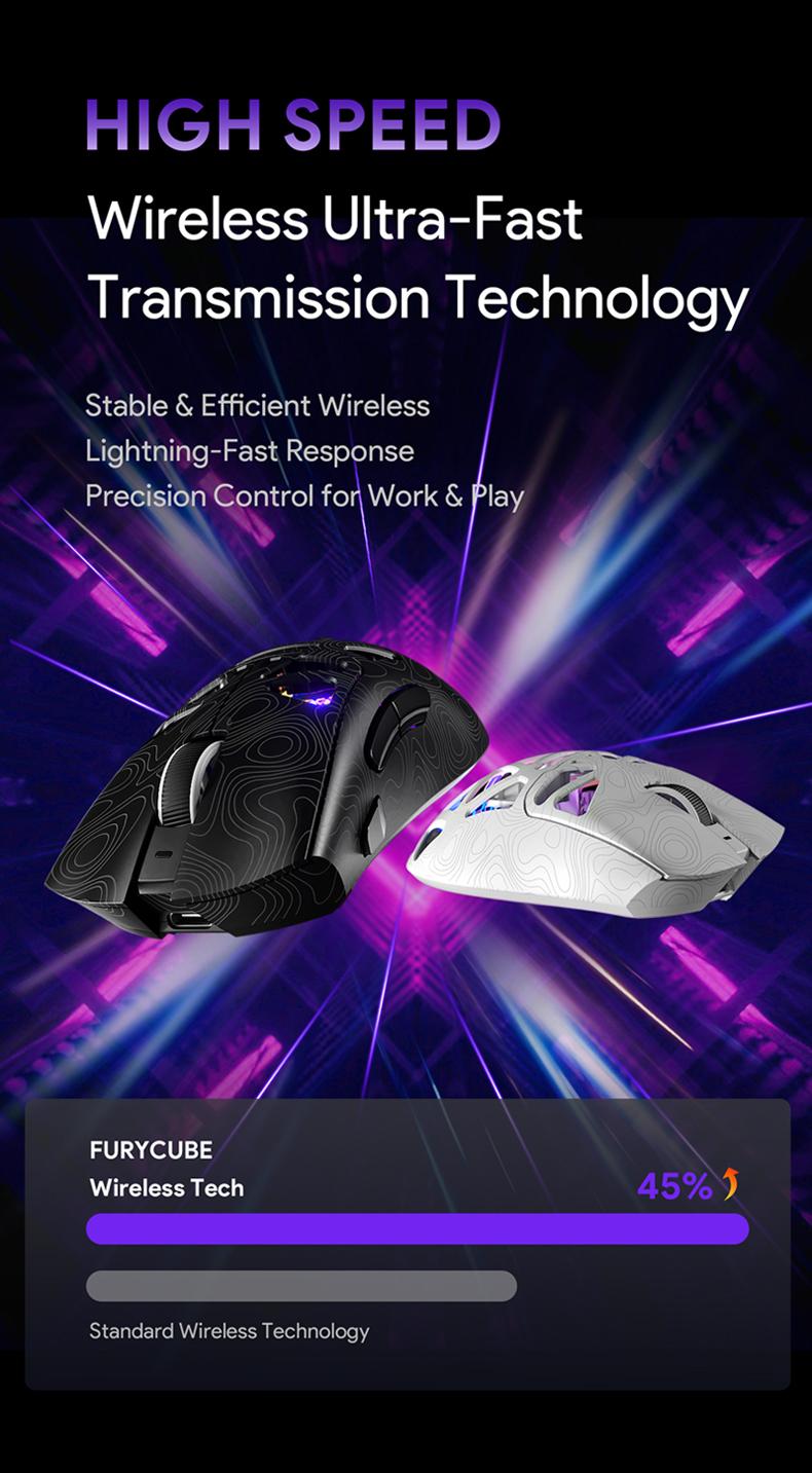 FURYCUBE G11 Wireless Gaming Mouse Light-Weight PAW3311 Mouse RGB Light Mouse 2.4G Bluetooth Rechargeabl Optical Sensor for Gaming & Office Accessories Long Battery Life Laptop Desktop Computer Knob Function Fire Key Gaming Mouse Christmas Gift