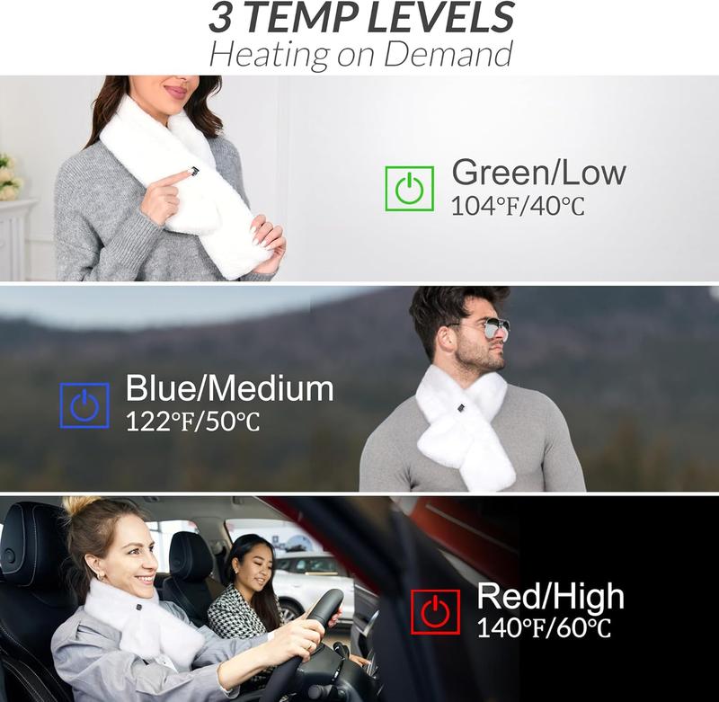 Graphene Heated Scarf for Women Men, Faux Fur Neck Heating Pad, Neck Warmer with 3 Heating Levels for Pain Relief & Stiffness, Gift for Family, Lover（The product does not include a power bank.））