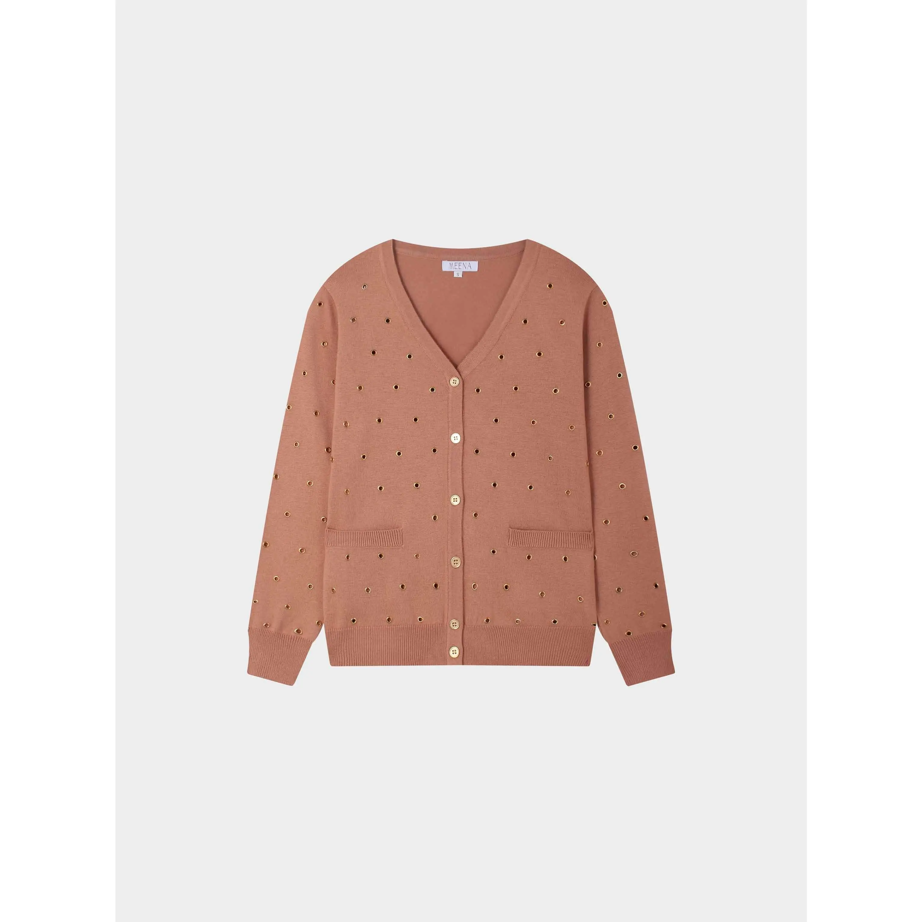 Grommet Cardigan-Peach