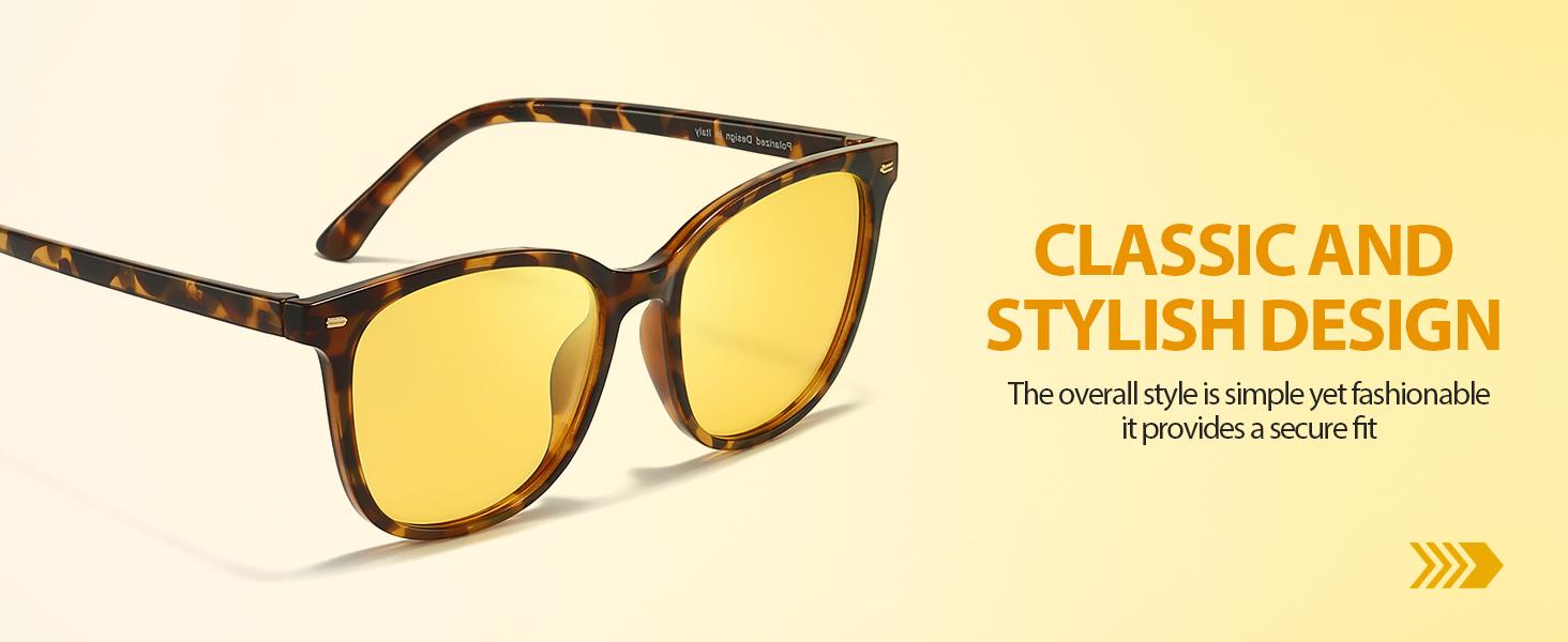 【Night Drivng Glasses】Myiaur Polarized Night Vision Glasses for Women, Anti Glare Driving Vision Glasses with Yellow Lens, UV400 Protection