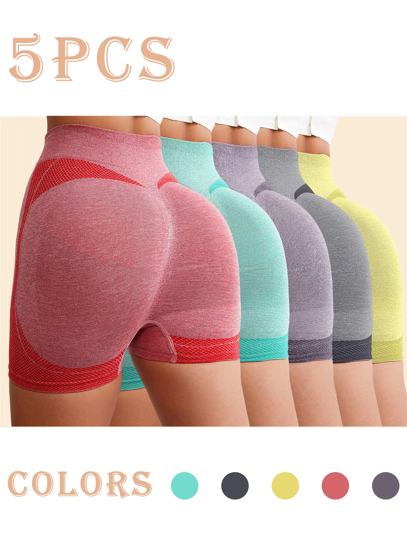 5 Pack Women Seamless Shaping Shorts, 3D Push Up Butt Lifter Shorts, High Waist Tummy Control Elastic Breathable Yoga Sports Shorts, Invisible Postpartum Body Shaper Shorts