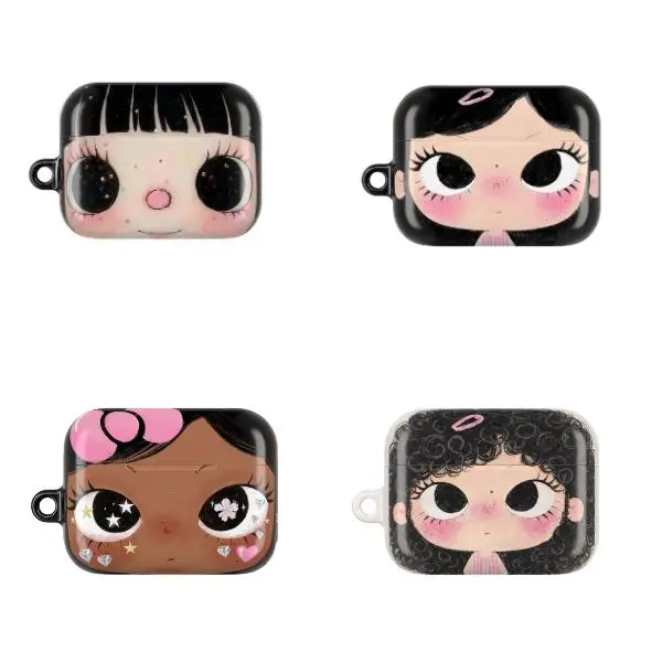 Dreamy INS Glittering Big Eyes Comic Girl Airpods Case Collection Cover for Gen 1-4, pro 1-3