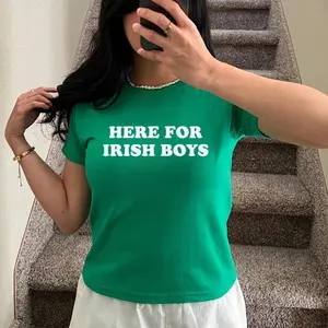 Here For Irish Boys Baby Tee, Funny St. Patrick's Day Shirt, Y2K Coquette Baby Tee, Ireland Shirt, St Paddys Baby Tee, Gift For Her