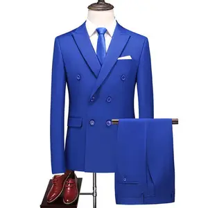 Men's Plus Size Two-Piece Suit Double-Breasted Solid Color Stand Collar British Slim Fit Suit