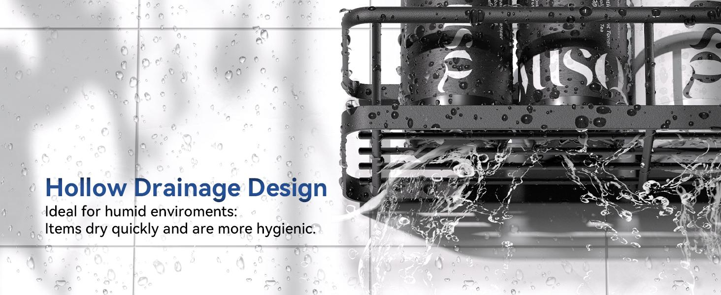 Shower Caddy Adhesive, No Drill Bathroom Shower Organizers, with Removable Hooks and Soap Holder, Rust Proof Shower Shelves, Wall-Mounted Shower Holder, Black