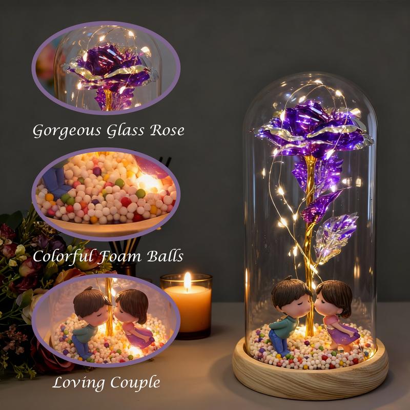 1PCS, Glass Dome Preserved Flowers (with Gift Box), Illuminating Eternal Romance, Battery-Powered (Batteries Not Included) Valentine's Day Confession / Mother's Day Appreciation / Girlfriend's Birthday / Wedding Bridal Gift, Anniversary Present.