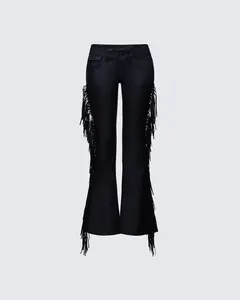 Delilah Black Denim Fringe Jeans