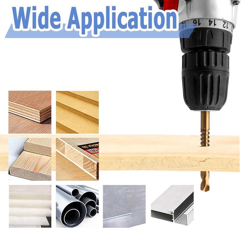 6 Pack Titanium Coated HSS Twist Drill Bits, 3-8mm Serrated Side Cutting Drill Bit Woodworking Tools for Plastic Metal Wood Hole