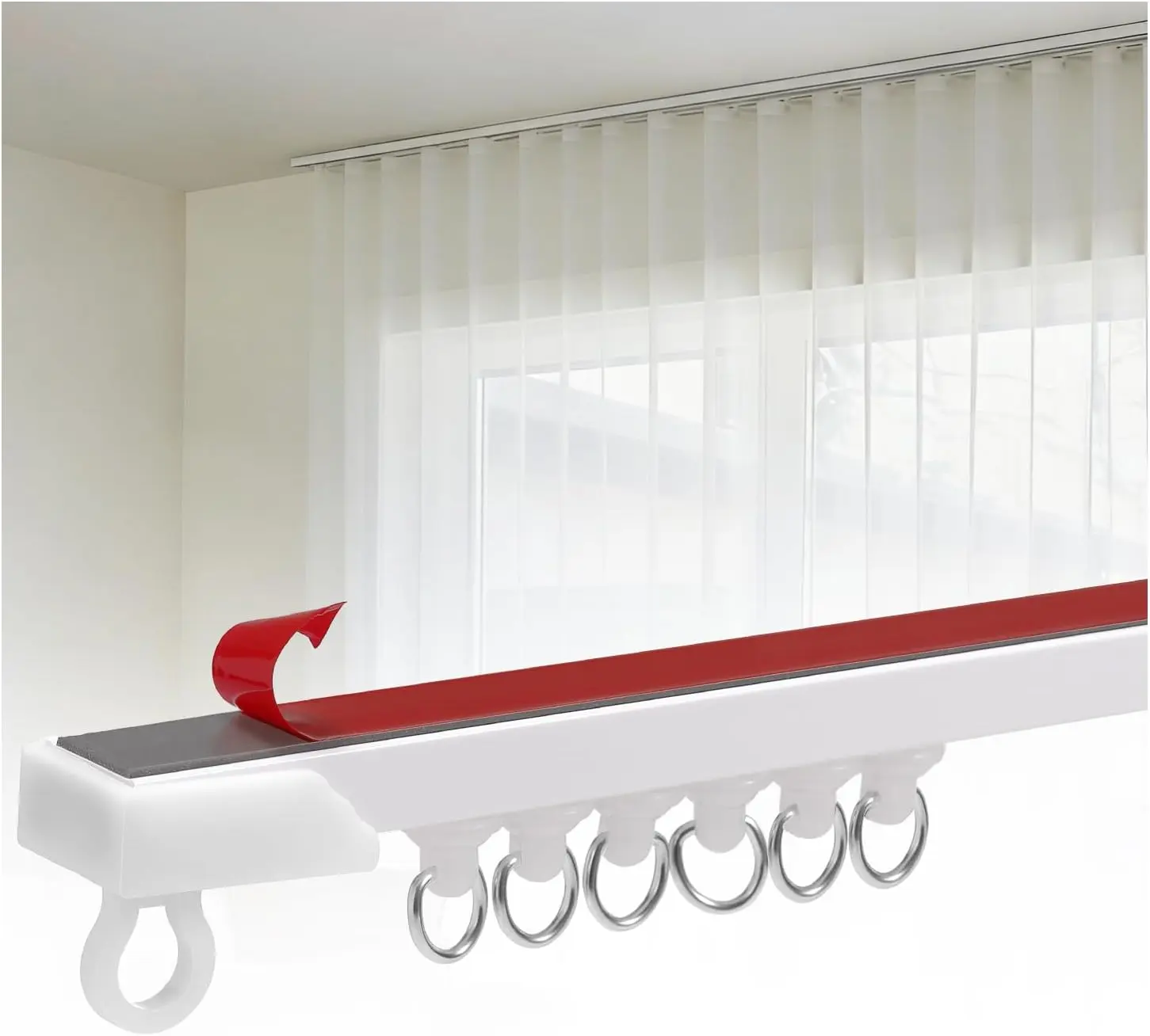 Self Adhesive Curtain Track No Drill, 8ft wall & ceiling Curtain Track, Heavy Duty 18lbs Capacity, easy installation, No Damage to curtains, Sliding Rail for Bathroom, Bedroom, RV, Room Divider