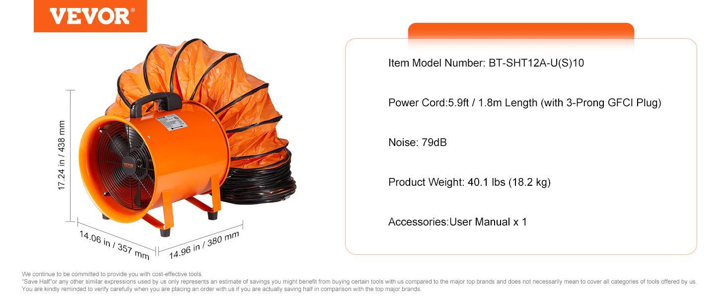 VEVOR Portable Ventilator, TikTokShopBlackFriday, 12 inch Heavy Duty Cylinder Fan with 16.4ft Duct Hose, 585W Strong Shop Exhaust Blower 3198CFM, Industrial Utility Blower for Dust, Smoke, Smoke Home/Workplace,High Velocity, Low Noise VEVOR Portable Ventilator, TikTokShopBlackFriday, 12 inch Heavy Duty Cylinder Fan with 16.4ft Duct Hose, 585W Strong Shop Exhaust Blower 3198CFM, Industrial Utility Blower for Dust, Smoke, Smoke Home/Workplace,High Velocity, Low Noise