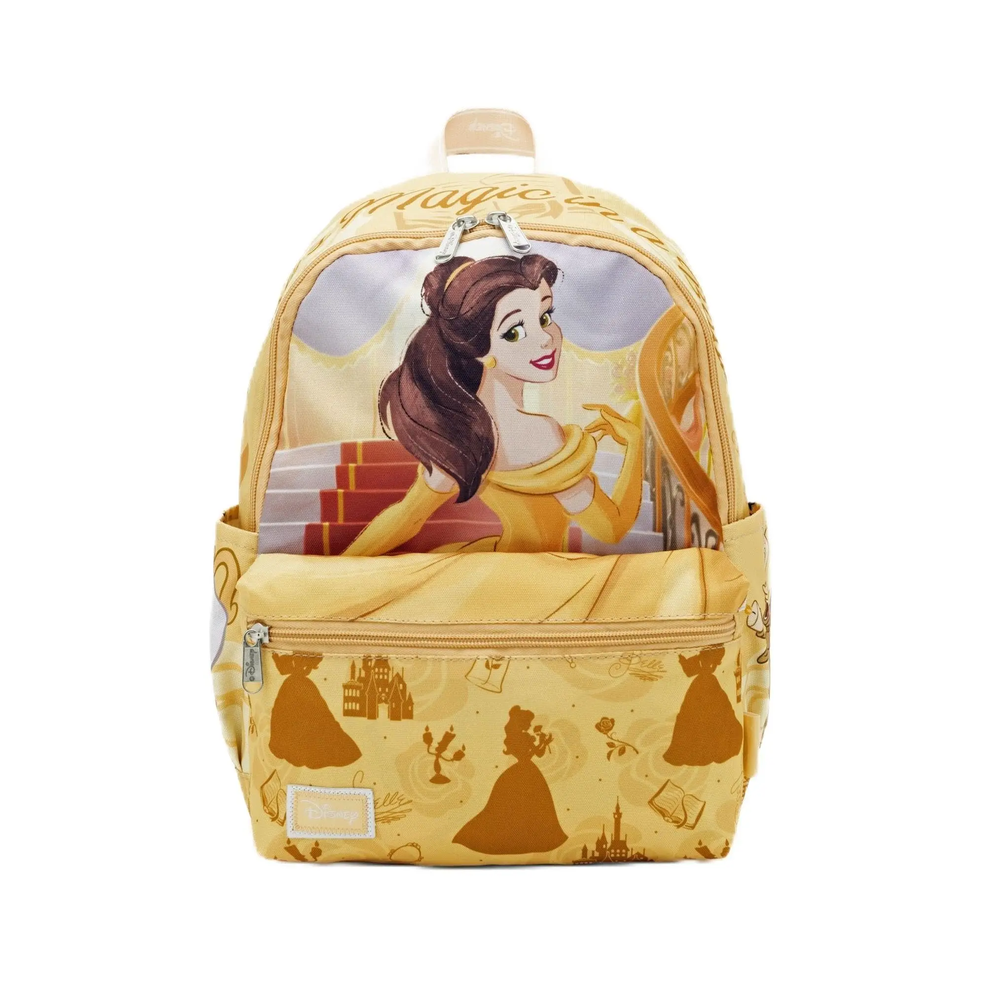 WondaPop Disney Beauty and the Beast Belle 13" Adjustable Nylon Mini Backpack, Animated Character Graphic, Lumiere & Mrs. Potts Pockets, Functional Luggage Bag, Adjustable Backpack