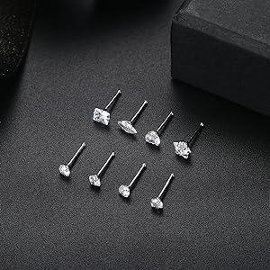 Fansilver 8 count 20G Nose Rings Studs for Women Men Star Marquise Heart Square Round Shaped CZ Nose Stud L Shape Nose Ring Body Piercing Jewelry