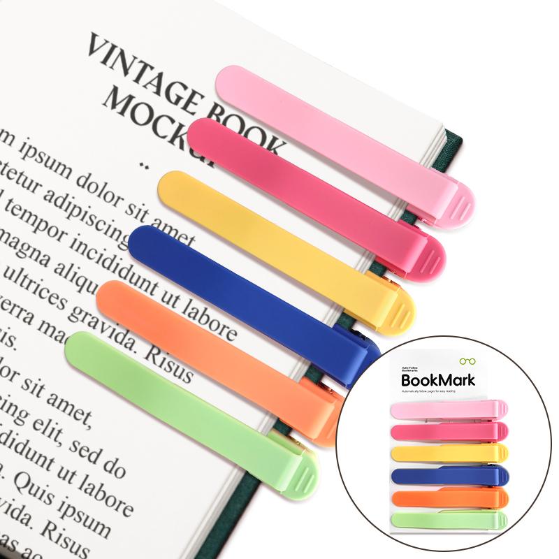 6PCS Automatic Bookmark Smart Book Marks for Reading Women Men Kids Silicone in Assorted Colors Easy Page Marking