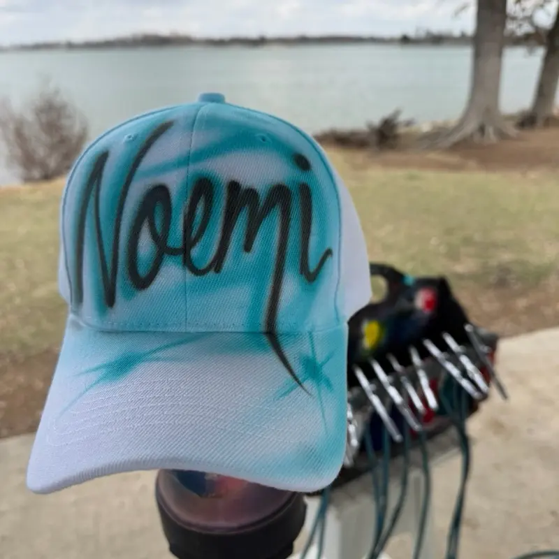 Airbrush Hat One Word - teal Baseball Cap with Custom Name Design