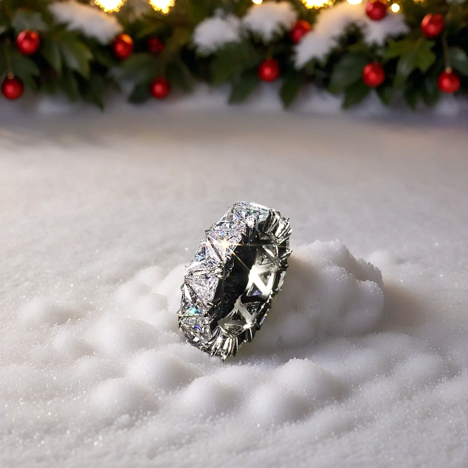 Thanksgiving Day Triangle Cut Cubic Zirconia Promise Xmas Ring for Women & Girls - Wedding Eternity Band Jewelry - Christmas & Birthday Gift
