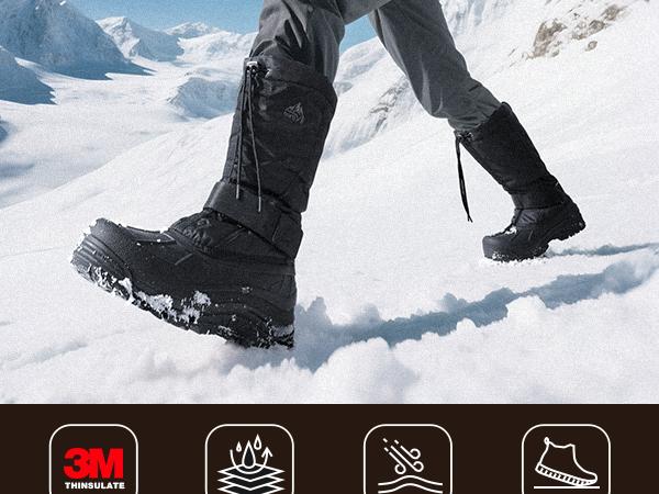 NORTIV8 Men's Tall Winter Shoes and Snow Boots Waterproof Insulated Leather Fur Lining Mid-Calf Faux Fur Lining for Skiing & Snowmobiling - Footwear