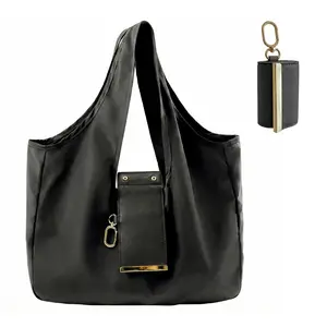 Large Tote Bag Foldable & Reusable Mini Bags with Key Ring Lightweight Waterproof Expandable Handbag for Daily Work for Women Men