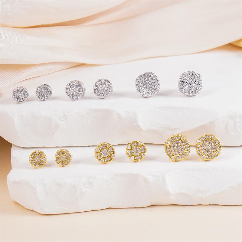 Delzzad 18K Gold-Plated Circle Shape Stud Earrings VVS Synthetic Moissanite Stud Earrings Jewelry S925 Stud Perfect Birthday Mother’s Day Christmas Gift for Men Women Silver Earrings Golden Earrings Wedding Set