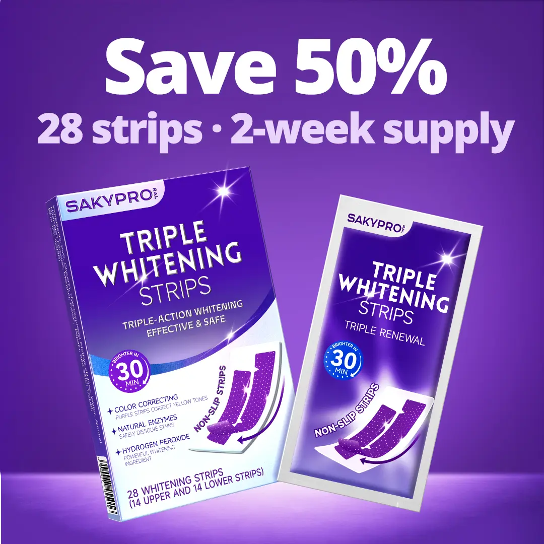 【SAKYPRORAL】Triple Whitening Strips – Same Enamel-Safe Ingredient Dentists Use | Long-Lasting Results, Not Just a Purple Tint, 4 Shades Whiter in 7 Days, 14/28 Strips
