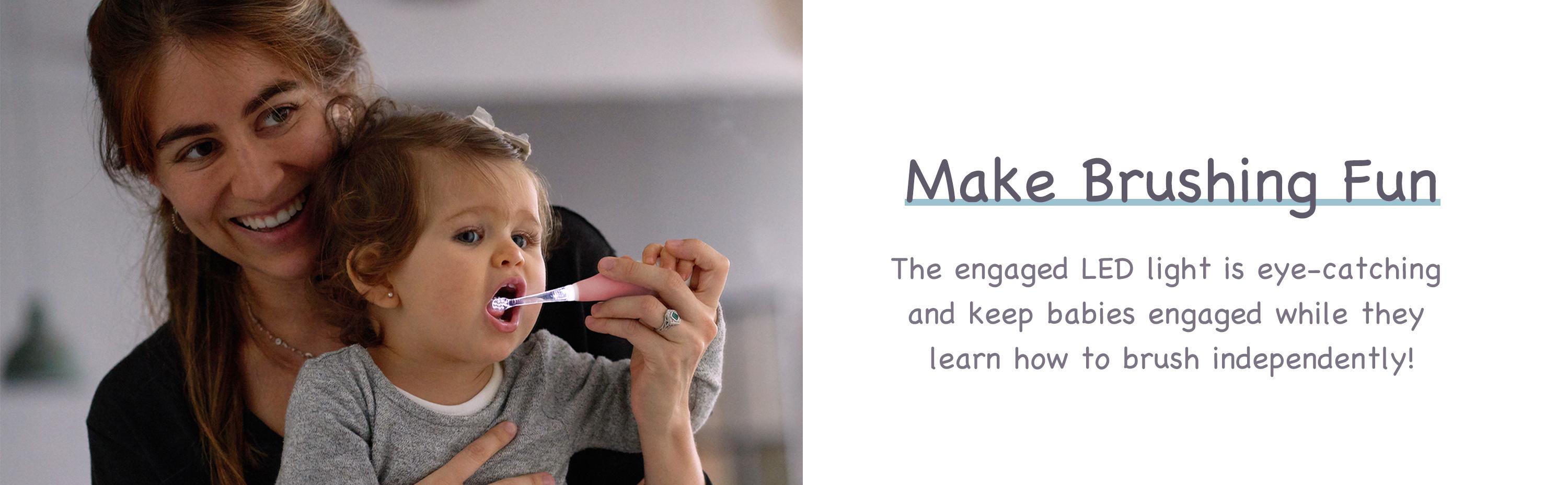 Papablic Baby Electric Toothbrush 0-3 Years, 2-in-1 Auto Brush with FDA Silicone , Dentist Approved for Toddler Teeth Care, Stop Bedtime Fights