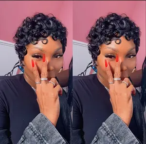 Short Layered Pixie Cut Wigs for Women Made from Brazilian Virgin Curly Wave Human Hair,