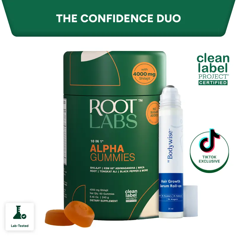 The Confidence Duo | Hair Growth Roll-On + Alpha 10-in-1 Shilajit Gummies | New Year New Me Edition | Energy, Focus & Fuller-Looking Hair | Start 2026 Strong