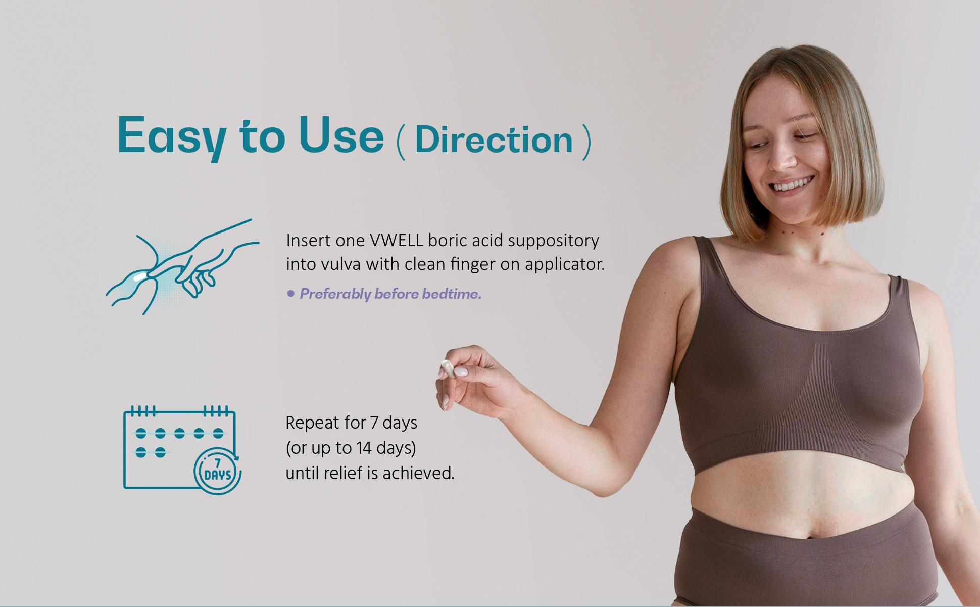 VWELL Boric Acid Vaginal Suppositories 30 Counts Blister Pack - Maintains and Balances Healthy Vaginal pH & Microbiome to Manage Odor Itch Burning Irritation Intimacy - Doctors Recommended for Women