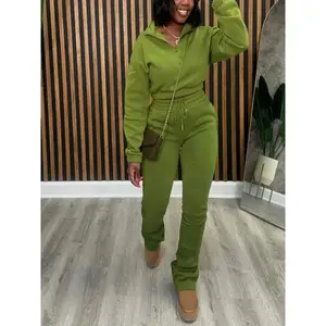 Women's Two-piece Zipper Half Collar Waist Cinched Fleece Sweatshirt Tied Rope Pants Set 2025 Autumn Slim Fit Tracksuit Set Crop Tops Flare Pants Set Fit  Tracksuit Set Drawstring Flare  Set Lounge Set with Flare Leggings Lounge Set with Bell Bottoms