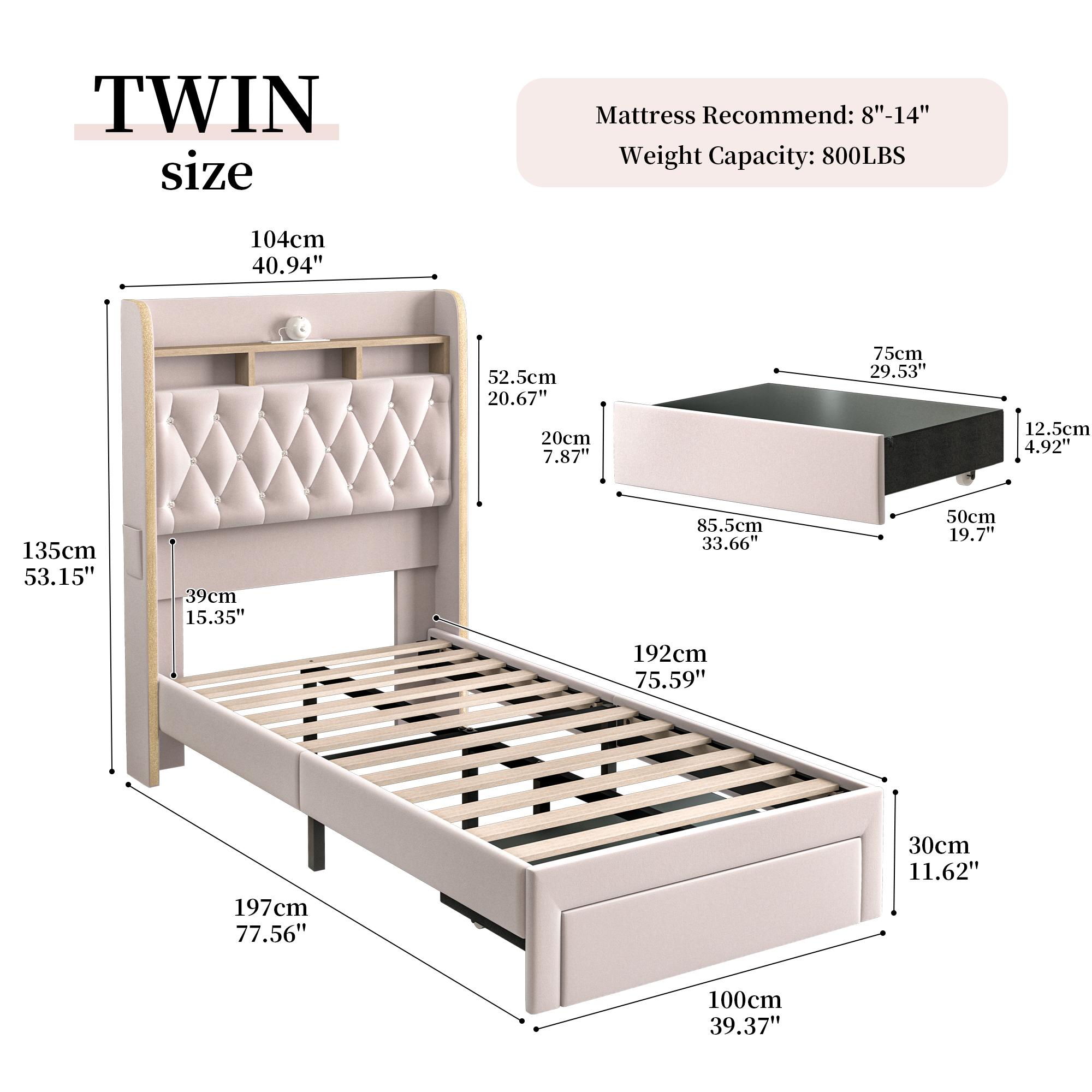 Queen LED Bed Frame with Storage Drawers Upholstered Platform Bed Galaxy Star Projector Charging Station Speaker Aurora Bedframe 2-Tier Storage Headboard Noise-Free PU Leather Velvet Funky Bedroom Furniture