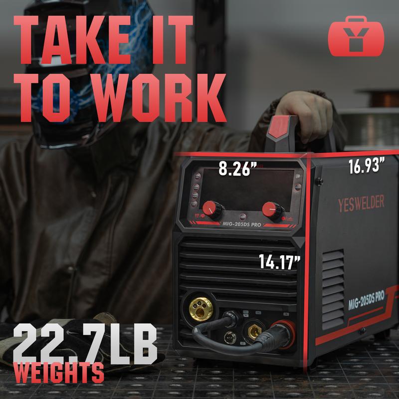 YESWELDER MIG-205DS-PRO Aluminum MIG Welder 205Amp | Synergic Control, 110/220V Dual Volts & Large LED Display | Gas/Flux Core/Spool Gun/Lift TIG/Stick Multiprocess Welding Machine