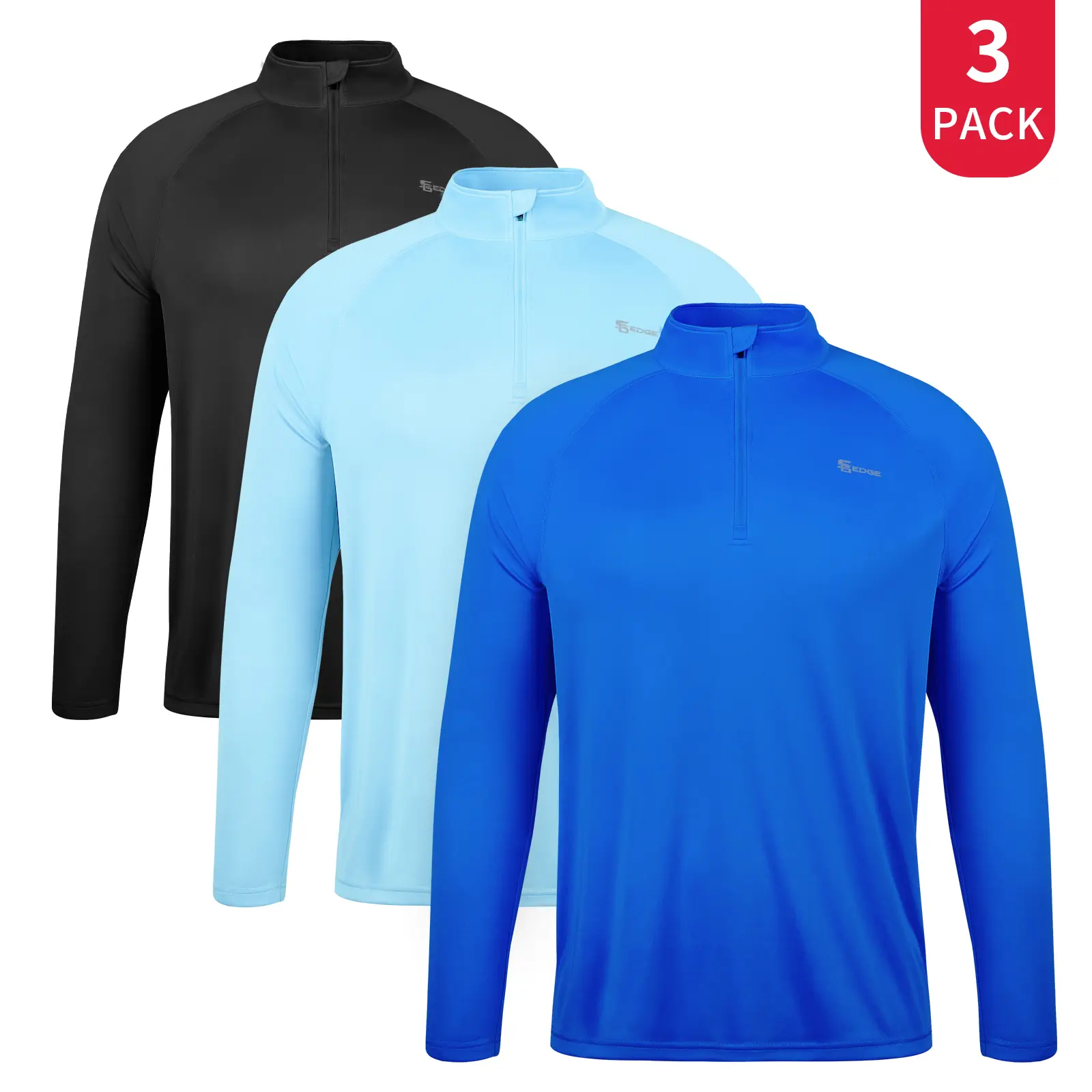SG Edge 3 Pack 1/4 Zip Sun Shirts Stock Up for Men, UPF 50+ Quick Dry Moisture Wicking Long Sleeved Rash Guard for Fishing, Swimming, Hiking, Golf, outdoorfun Golf Clothing Gymwear