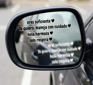 8PCS Calcomanías para Espejo Retrovisor del Auto – "Te quiero, maneja con cuidado" "Hola hermosa" "Solo respira" "Eres suficiente"