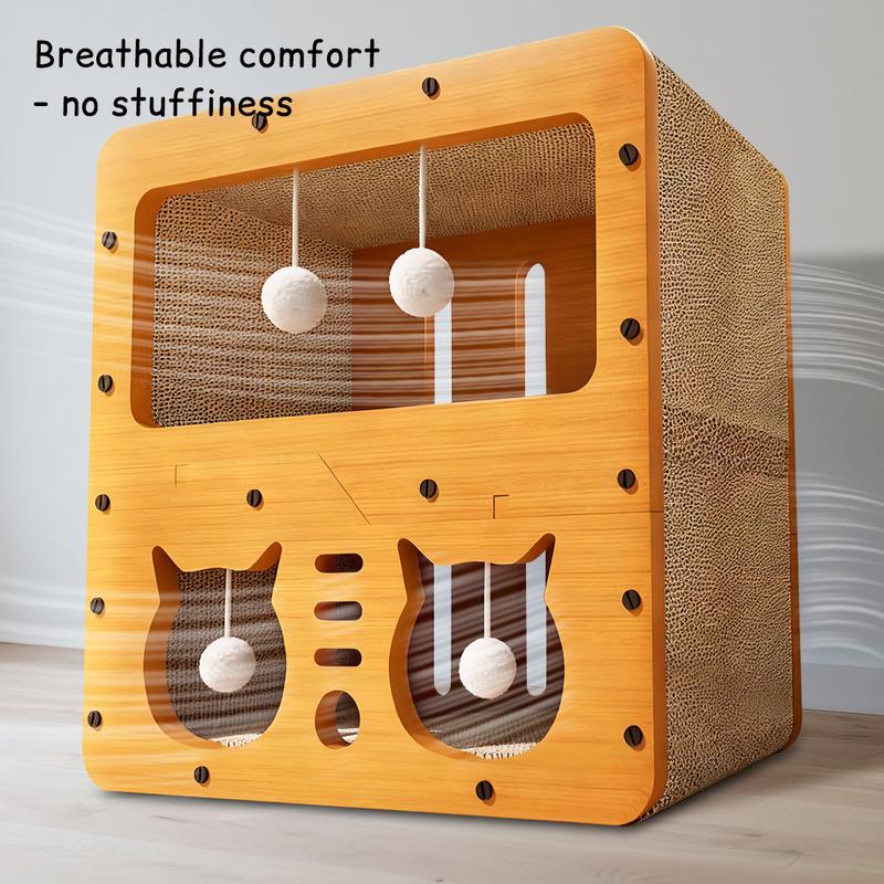 Stand-Up Cat Scratcher House: All-in-One Corrugated Cardboard Lounge with Durable, Low-Shed Design - A 4-Season Scratching Post & Play Toy for Kittens & Cats