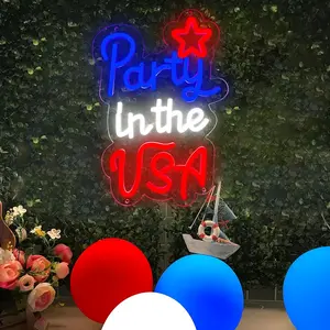 Patriotic "Party in the USA" Neon Sign - LED Light Strips, Brighter and Safer Independence Day/Memorial Day Wall Decor for Children, Friends, Bar, Bedroom Themed Parties