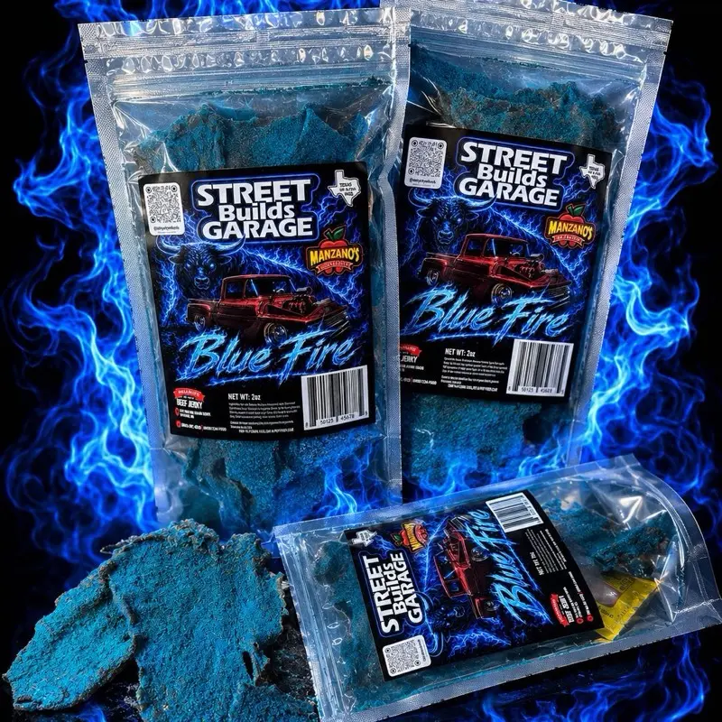 ( 2 bags ) Street Builds Garage Carne Seca Snack, Blue Fire Flavor, 2oz