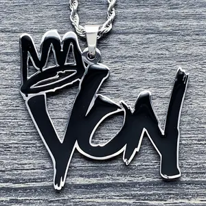 Black King Von Necklace 1.5" Mirror Polished OTF Pendant Stainless Steel Hypoallergenic Laser Cut Enamel O Block Lil Durk Choice of Chain Free Gift Included