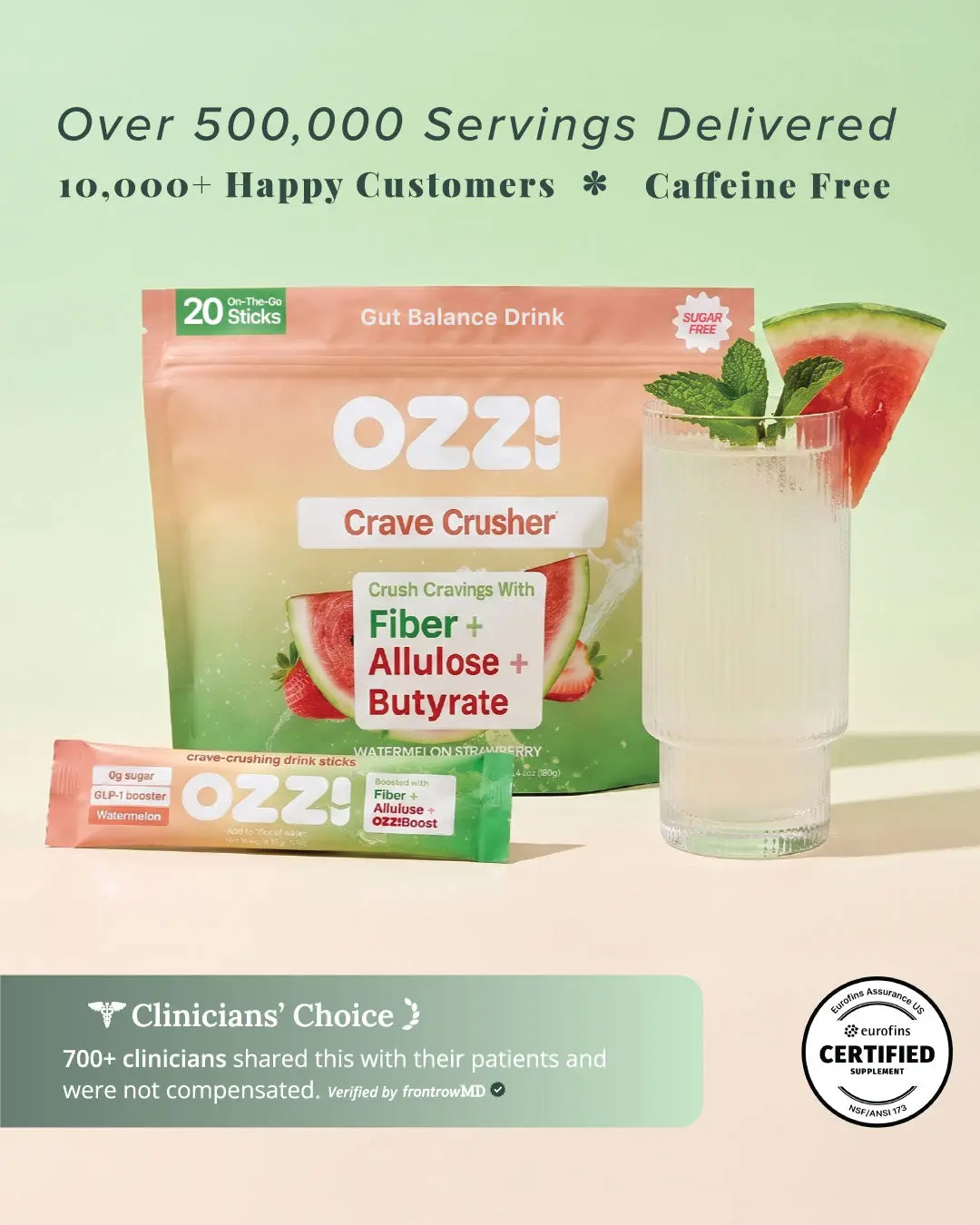 Ozzi Gut Balance Drink Stick | Prebiotic Fiber + Butyrate | Caffeine Free And Sugar Free