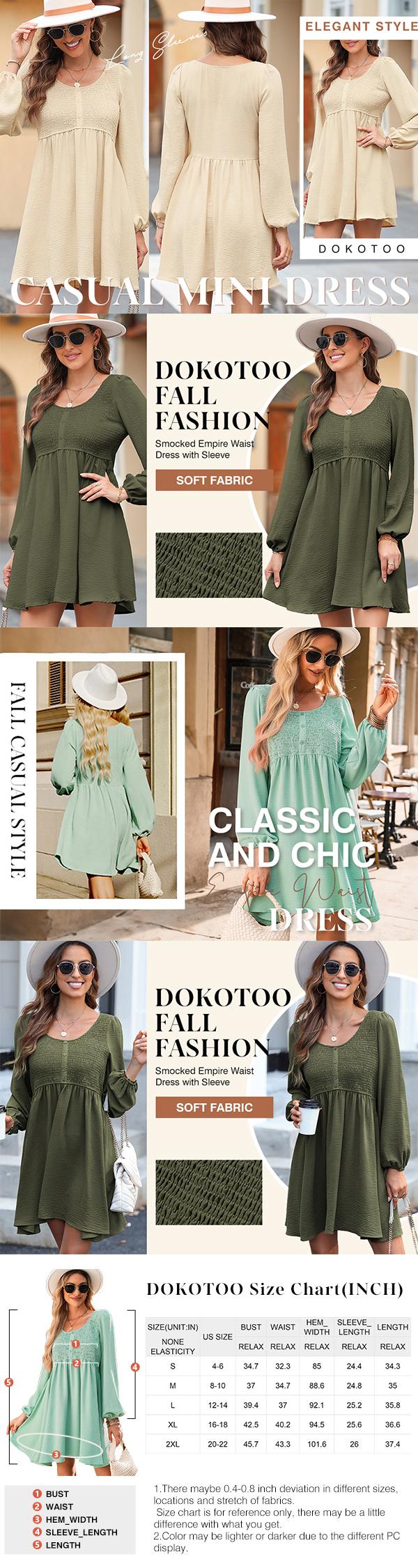 Dokotoo Womens 2026 Casual Dress Smocked Crewneck Button Up Long Sleeve Empire Waist A-Line Mini Dress Dokotoo Womens 2026 Casual Dress Smocked Crewneck Button Up Long Sleeve Empire Waist A-Line Mini Dress