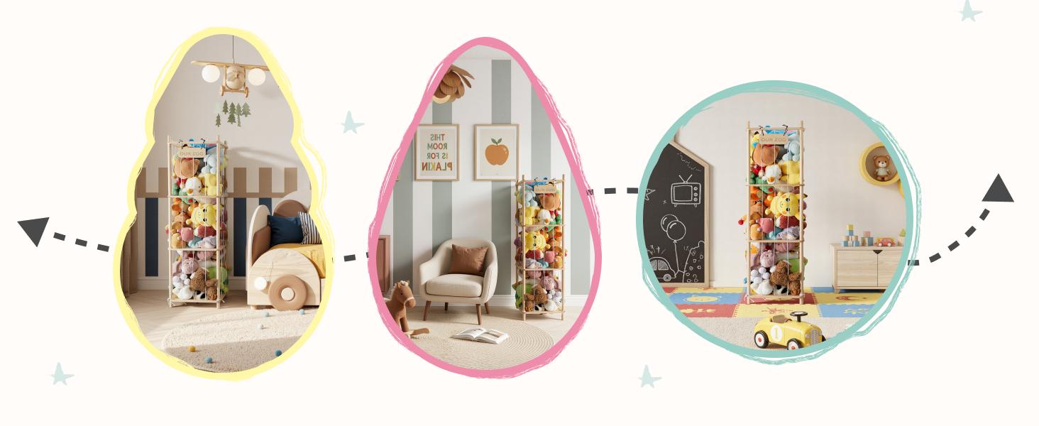 Stuffed Animal Zoo Storage Wooden Toy Organizer, Space Save Toy Holder Shelf for Toddler Rooms, Playrooms & Kids Bedrooms