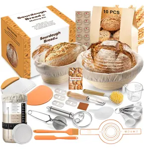 Sourdough Starter Kit, Bread Making Kit with Sourdough Starter Jar for Beginners, Banneton Bread Proofing Basket for Home and Kitchen, Sourdough Bread Baking Supplies, Bread Making Tools Kit