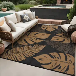 Leaf Print Outdoor Rug Foldable Garden Decor Rug with 4 Pegs and Storage Bag Double-Sided Reversible Plastic Grass Rug Portable for Porch Patio Picnic Beach RV