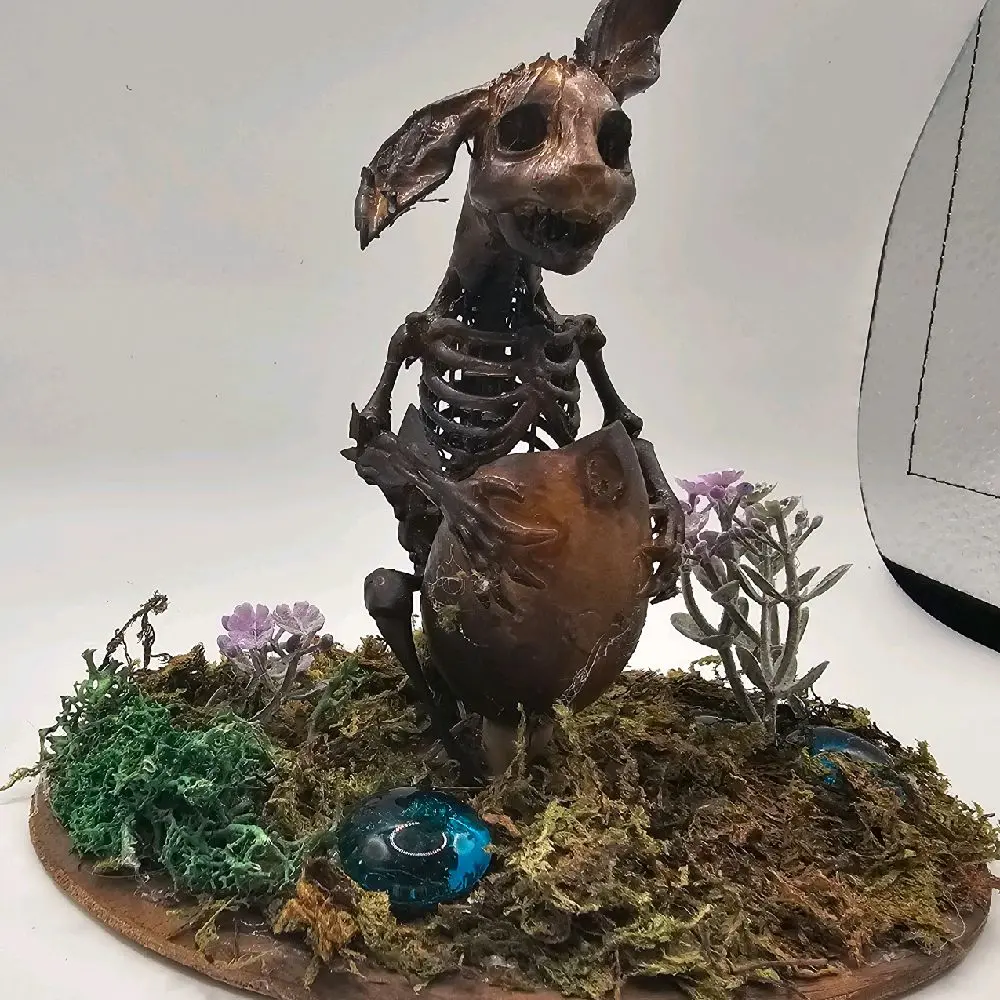 Peter Rottentail skeletal easter bunny display statue