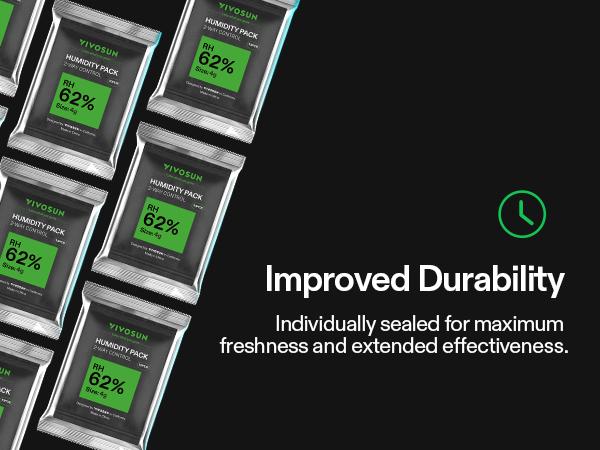 VIVOSUN 62% RH Two-Way Humidity Control Packs, Size 4 g, 10 Packs for Storing 1/2 oz, Moisture Balancer with RH Indicator Card for Food & Herb Storage